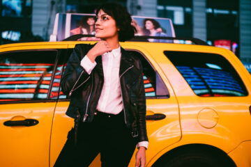 Young woman New York taxi