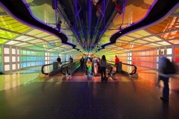 Futuristic rainbow walkway