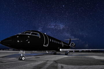 Private jet at night
