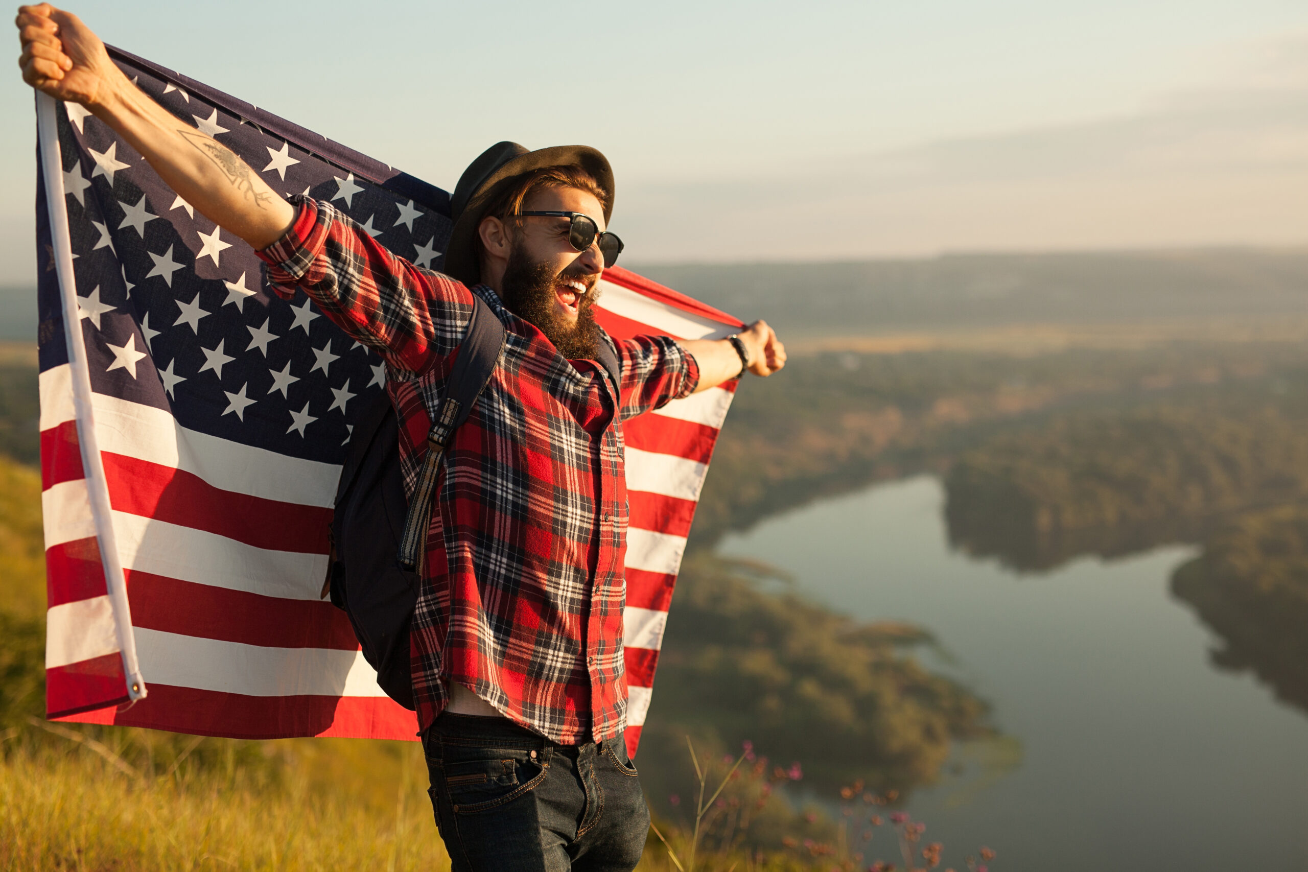 Man holding American flag