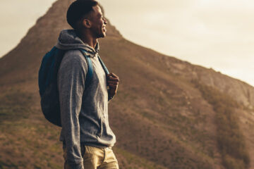 Black man hiking