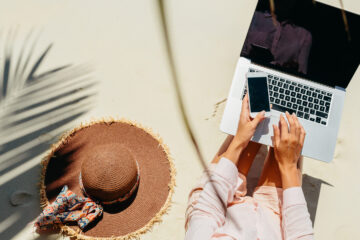 Digital nomad on beach